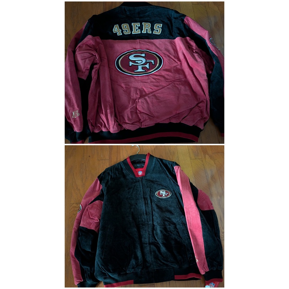 NFL San Francisco 49ers Suede Texture Bomber Jacket Red Black XL NWT